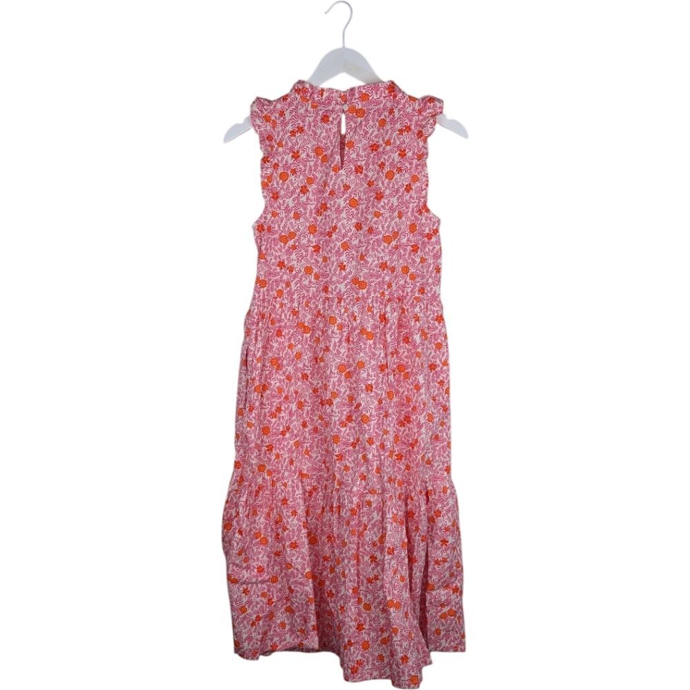 J. Crew Dress Floral Tiered Ruffle Sleeveless Midi Cotton Pink Orange Size 2 - Picture 4 of 9